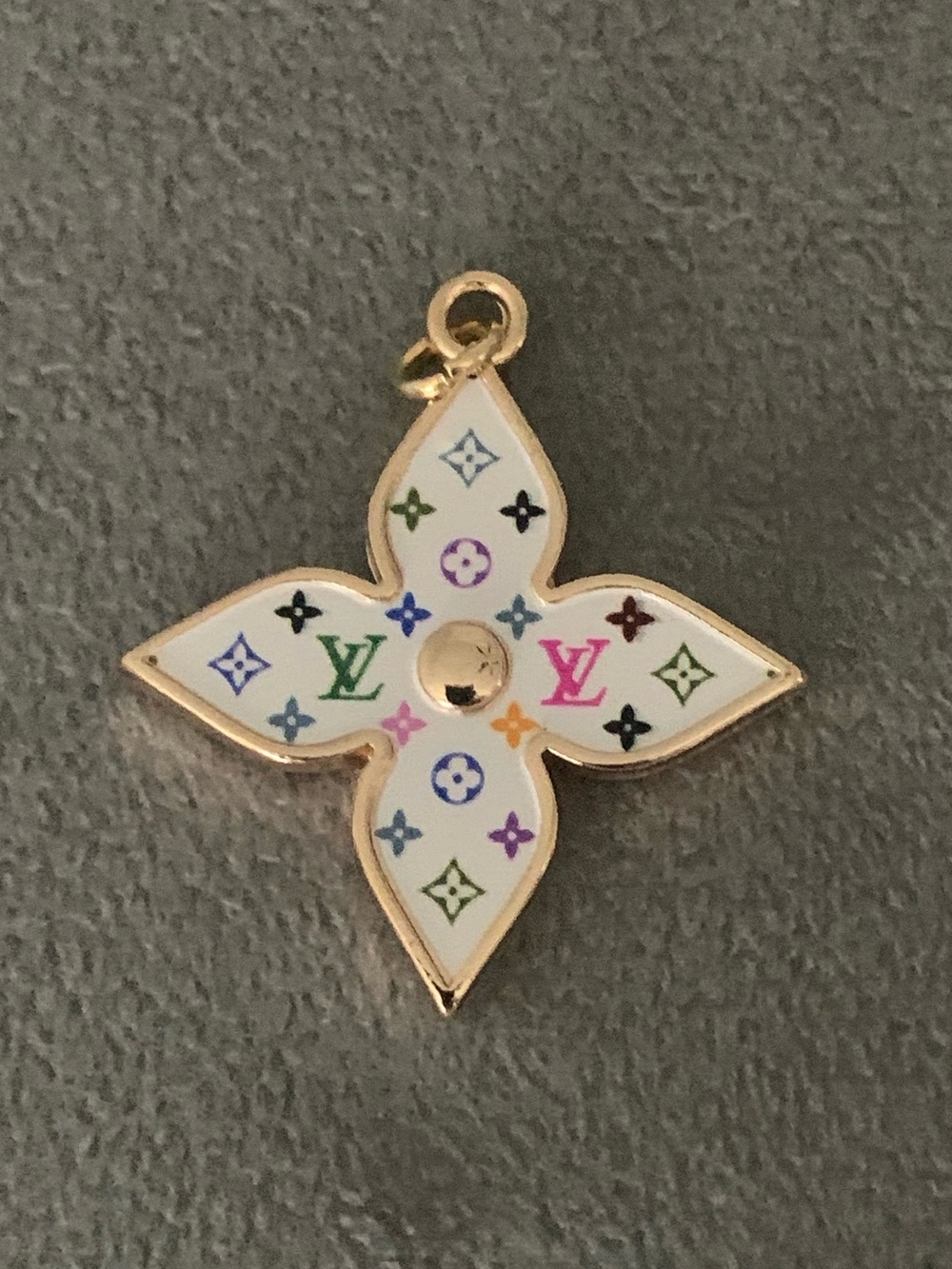 Elegant Upcycled White and Multicolor Floral Pendant Charm